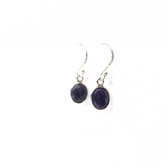 Blue Sapphire Oval Earrings(7x9)|Silver