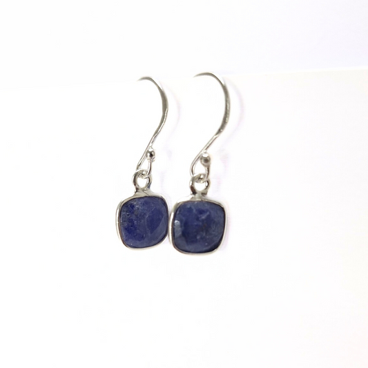 Blue Sapphire Square Earrings |Silver