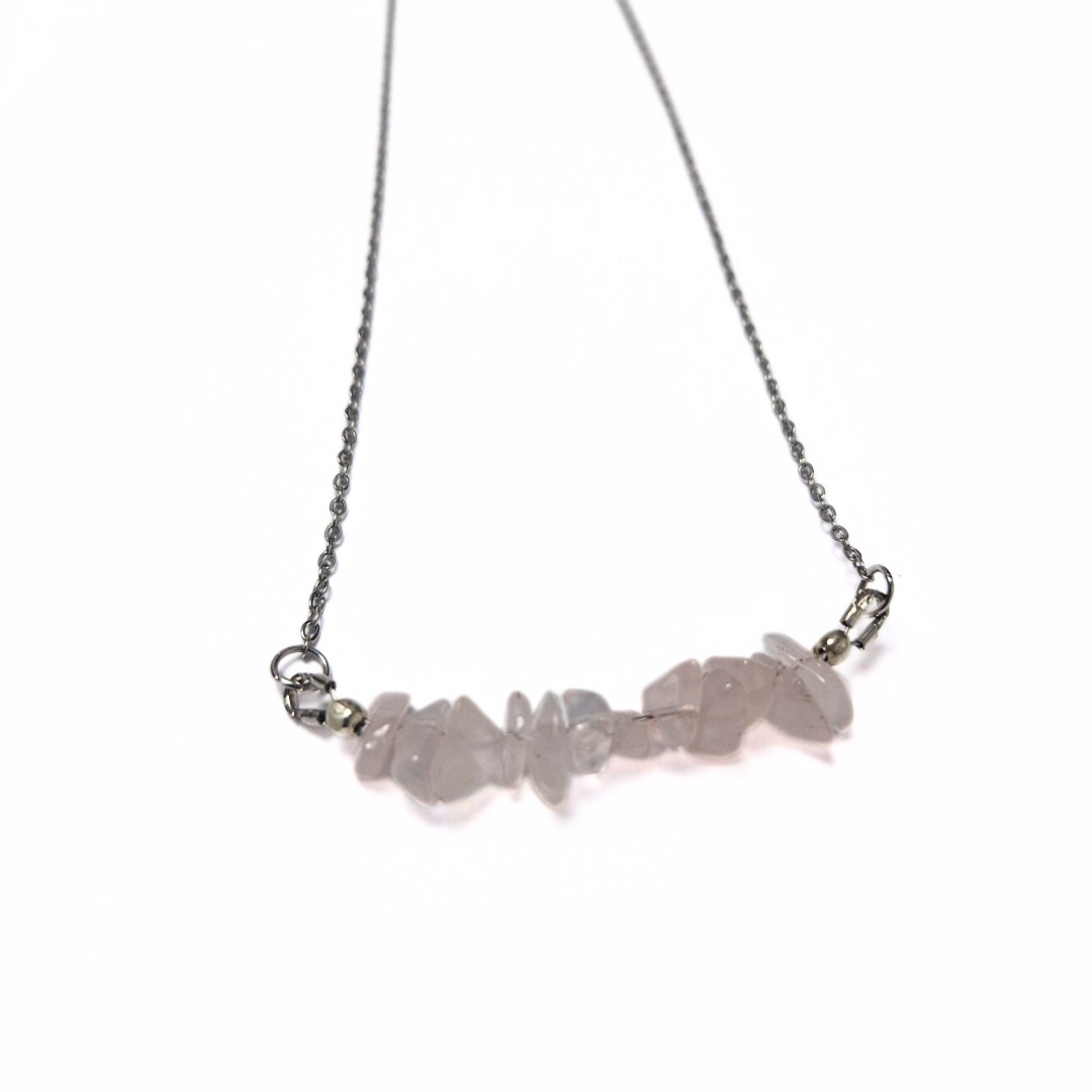 Rose Quartz Chip Necklace |Stainless Steel