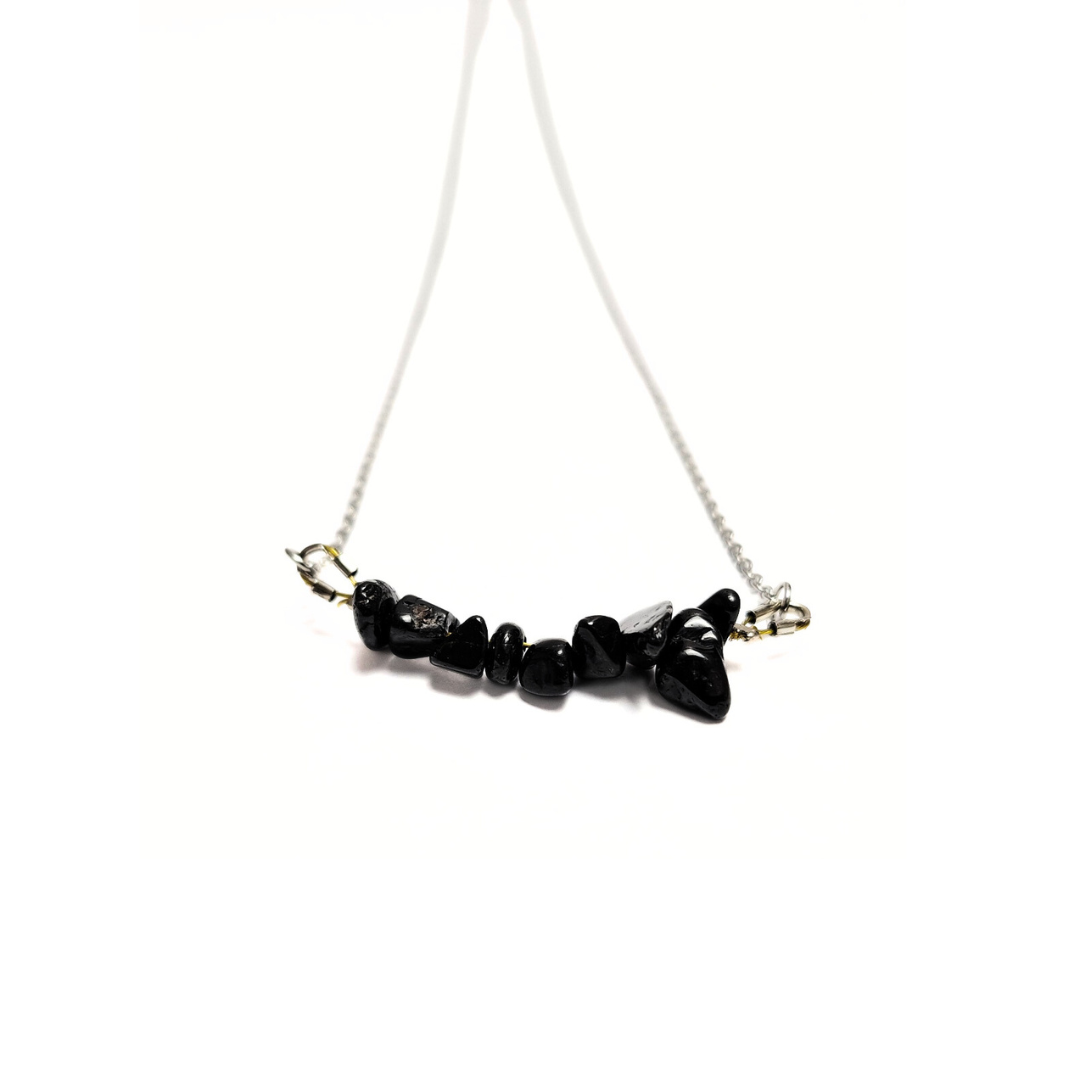 Black Tourmaline Chip Necklace (Stainless Steel)