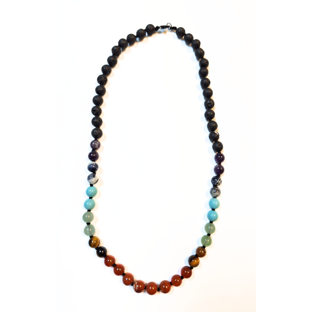 Chakra Beaded Necklace (Lava Stone)