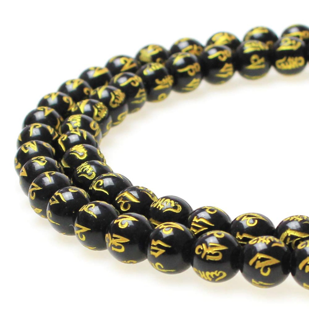 6 Mantra Black Agate 8mm Round Loose Beads ±46pcs