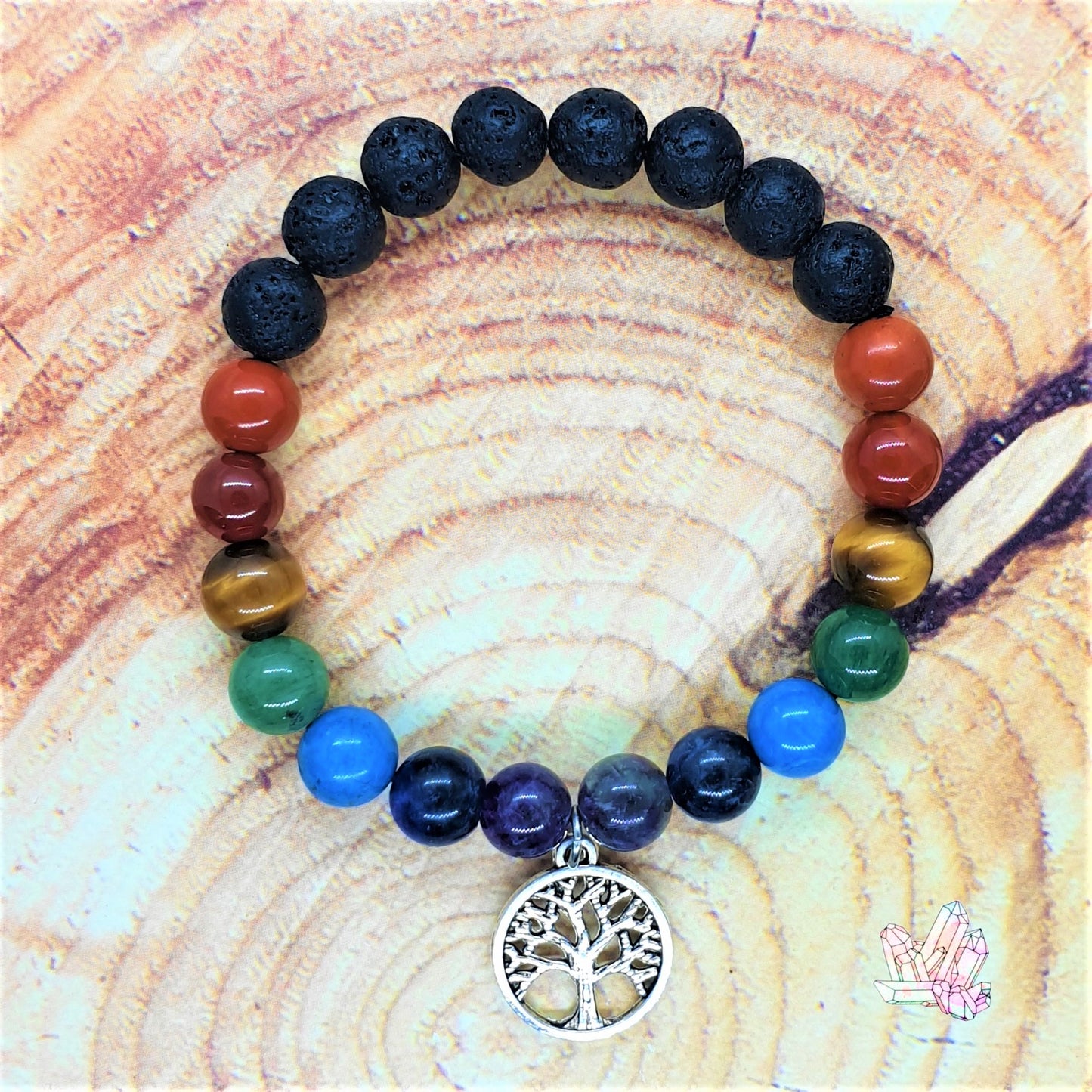 Chakra Bracelet 4 w/Tree (Lava Stone)