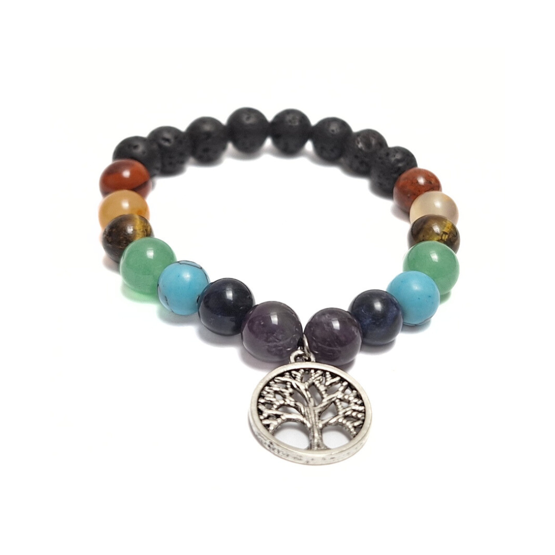 Chakra Bracelet 4 w/Tree (Lava Stone)