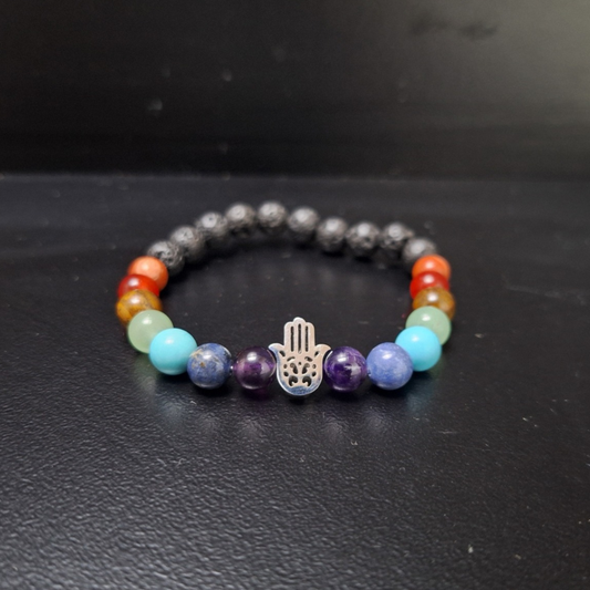 Chakra Bracelet 4 w/Hamsa (Lava Stone)
