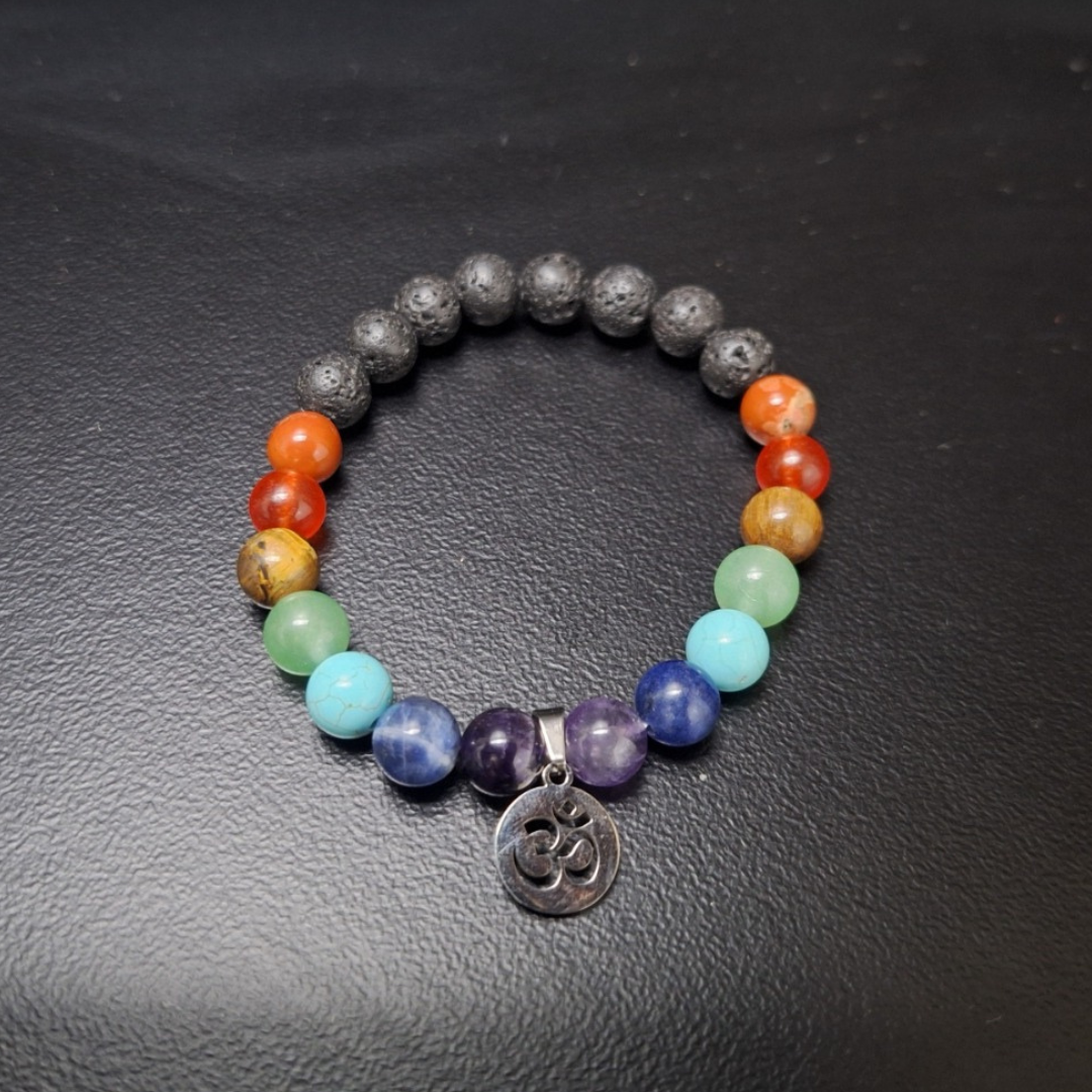 Chakra Bracelet 4 w/Aum (Lava Stone)