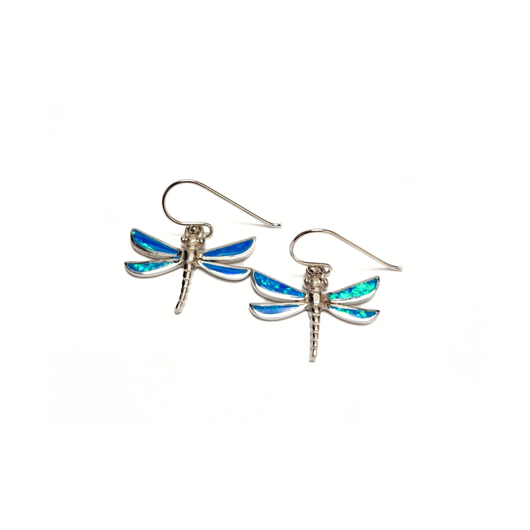 Blue Opal DragonFly Earrings |Silver