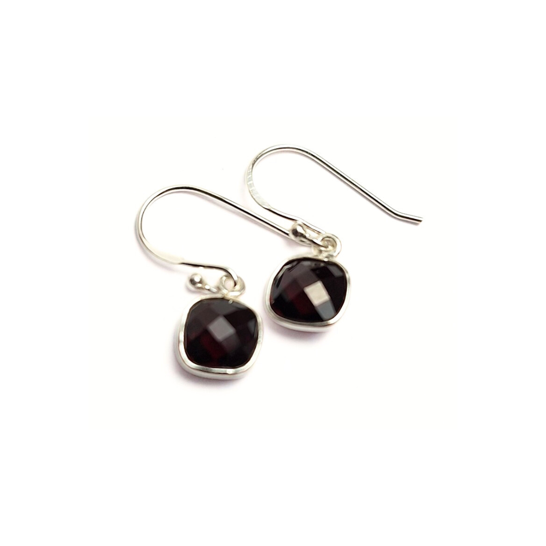 Garnet Square Earrings |Silver