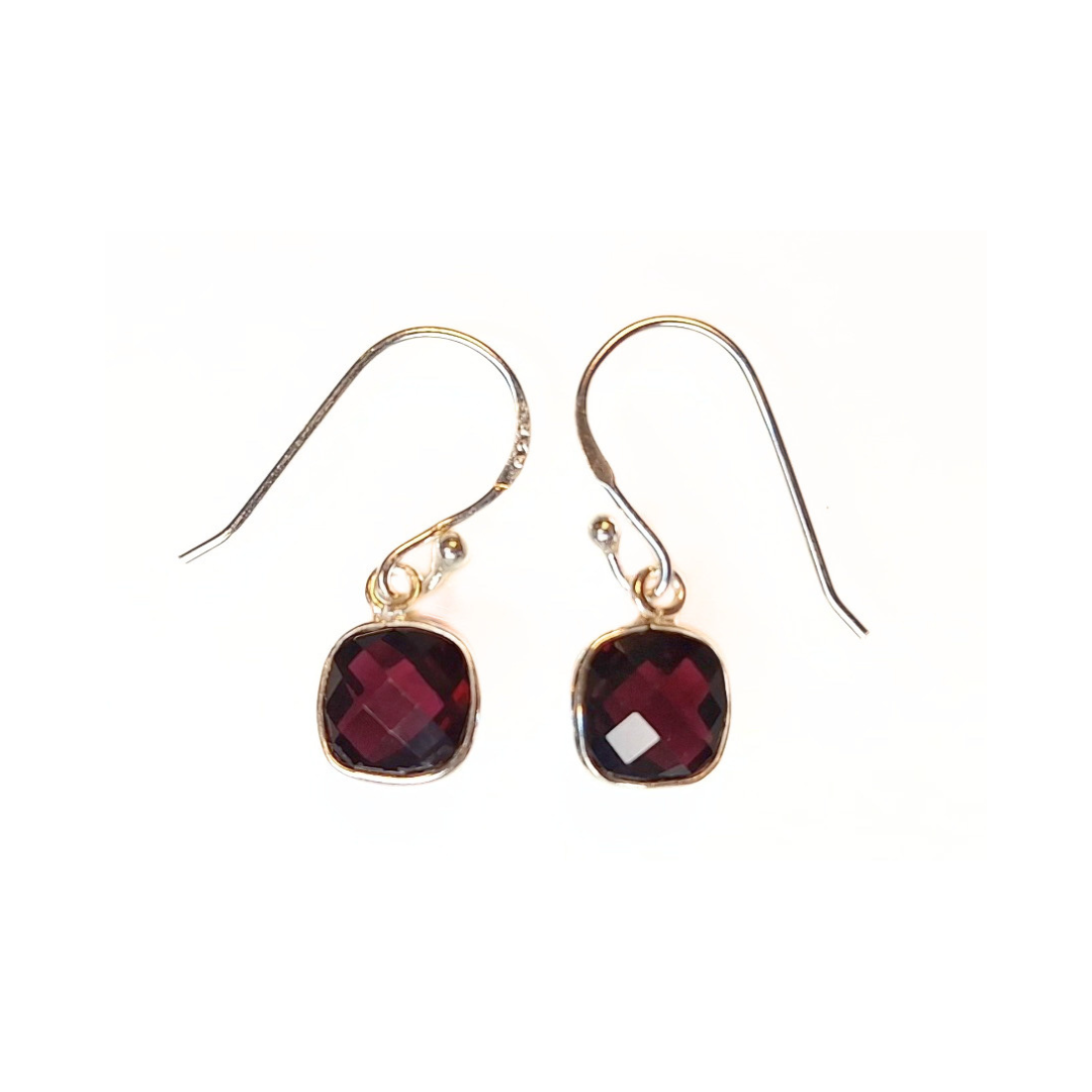 Garnet Square Earrings |Silver