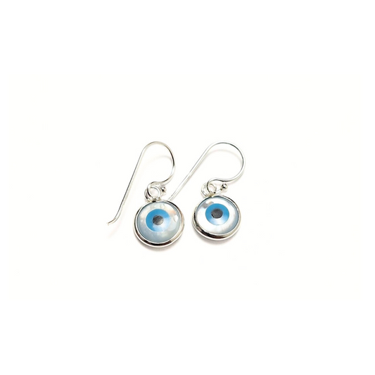 Evil Eye MOP 8mm Earrings |Silver