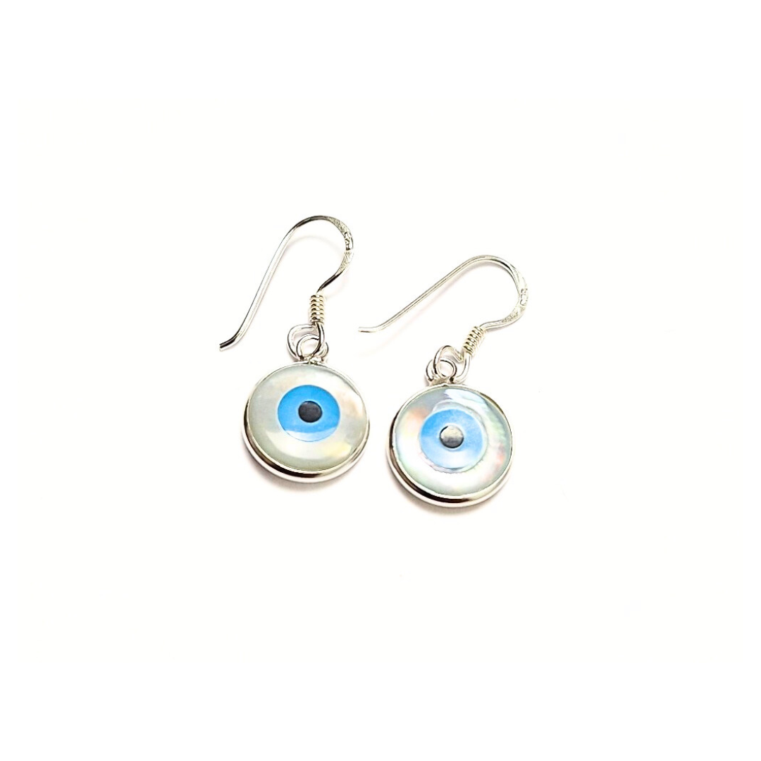 Evil Eye MOP 10mm Earrings |Silver