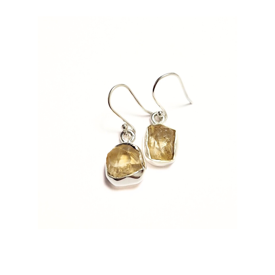 Citrine Raw Earrings |Silver