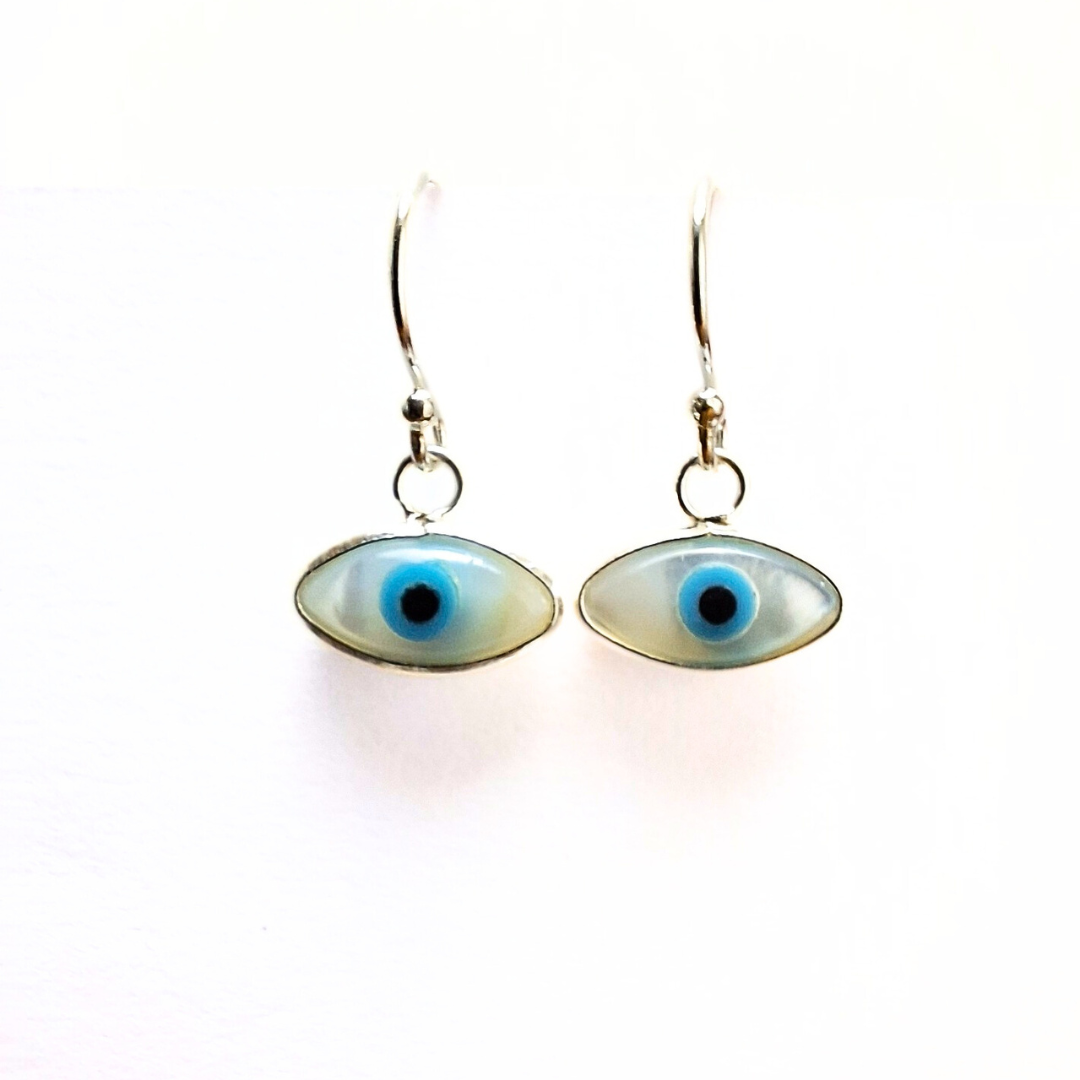 Evil Eye MOP Earrings (5x10) |Silver