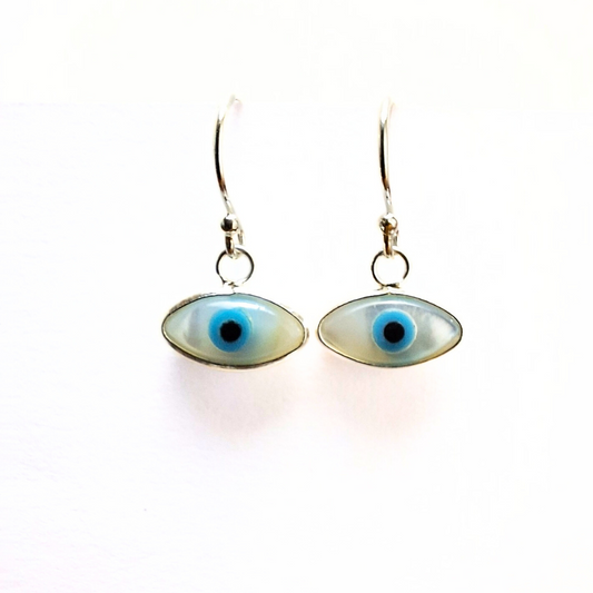 Evil Eye MOP Earrings (5x10) |Silver