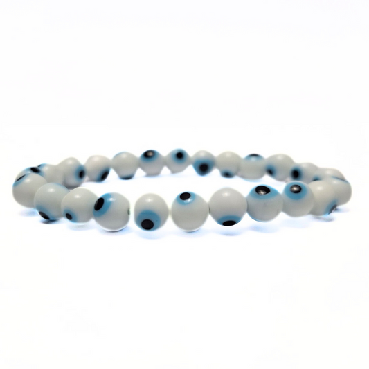 Evil Eye Glass Bracelet (White)