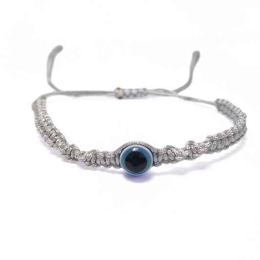 Evil Eye Twist Macrame Bracelet (Silver)