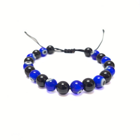 Evil Eye Glass & Onyx Macrame Bracelet