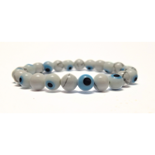 Evil Eye Glass & Howlite Bracelet (white)