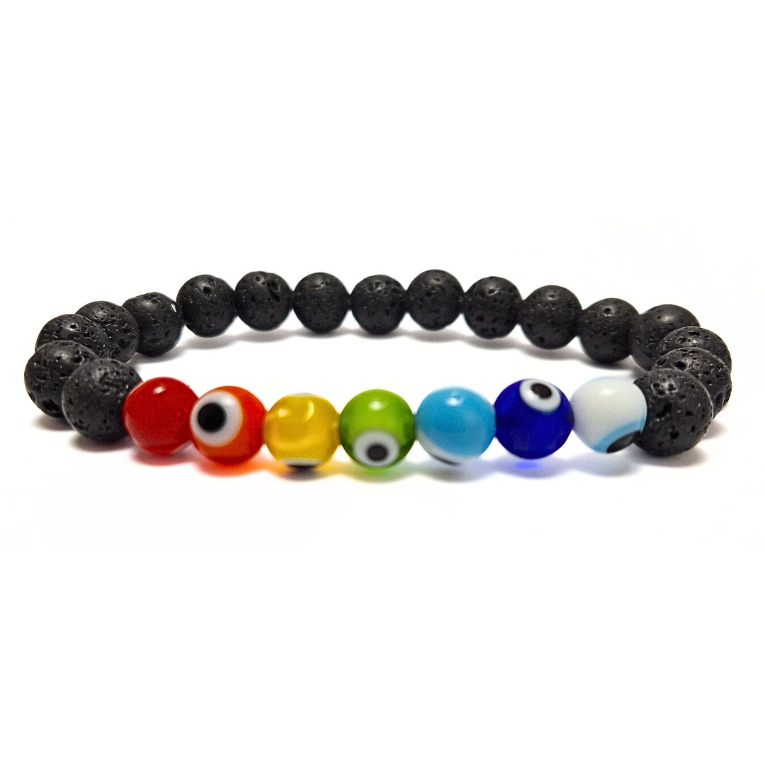 Evil Eye 7 Colour Bracelet (Lava Stone)