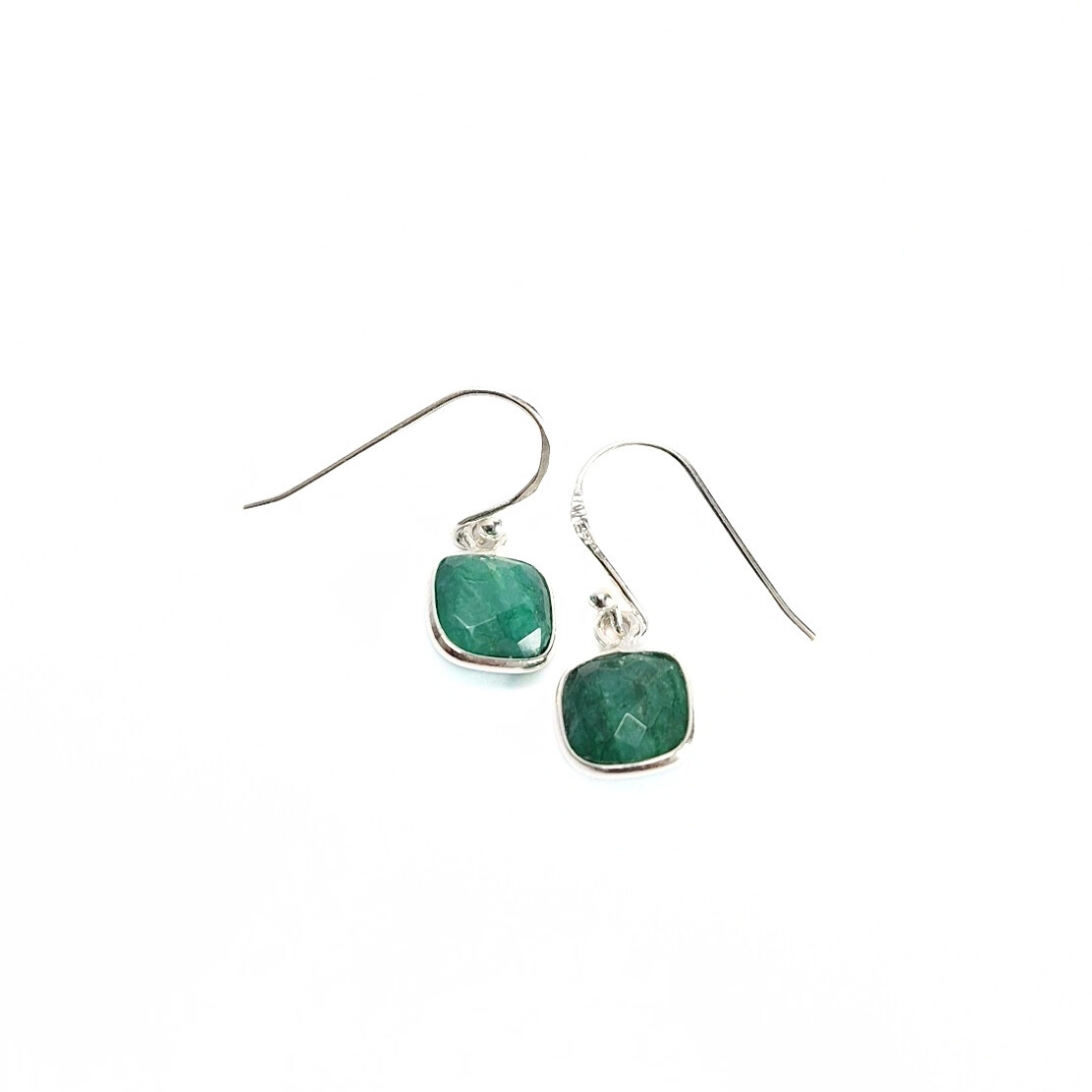 Emerald Square Earrings |Silver