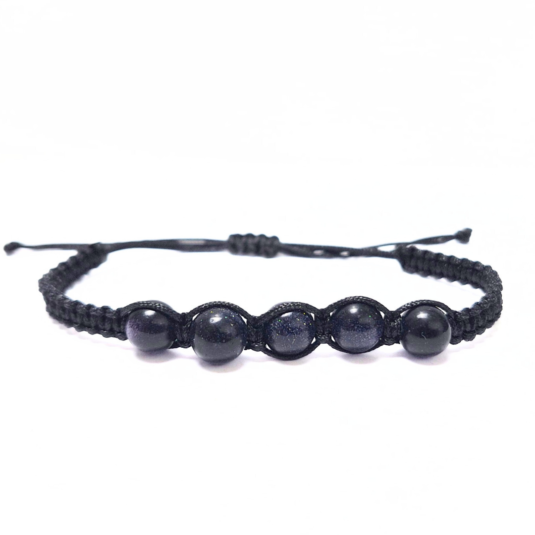 Blue Goldstone 5 Bead Macrame Bracelet