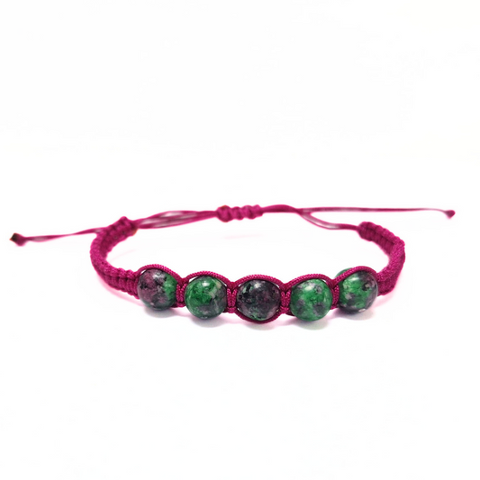 Ruby Zoisite 5 Bead Macrame Bracelet