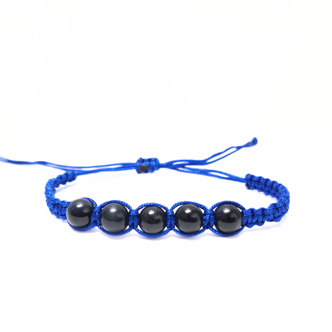 Blue Tigers Eye 5 Bead Macrame Bracelet