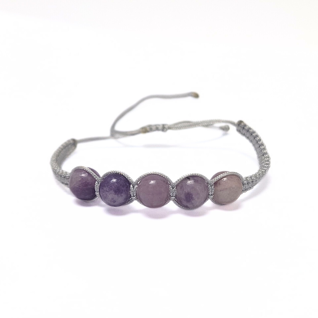 Lepidolite 5 Bead Macrame Bracelet