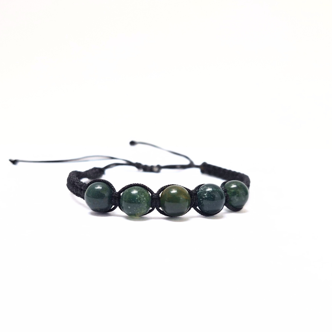 Moss Agate 5 Bead Macrame Bracelet
