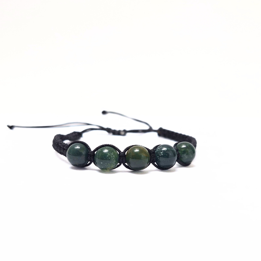 Moss Agate 5 Bead Macrame Bracelet