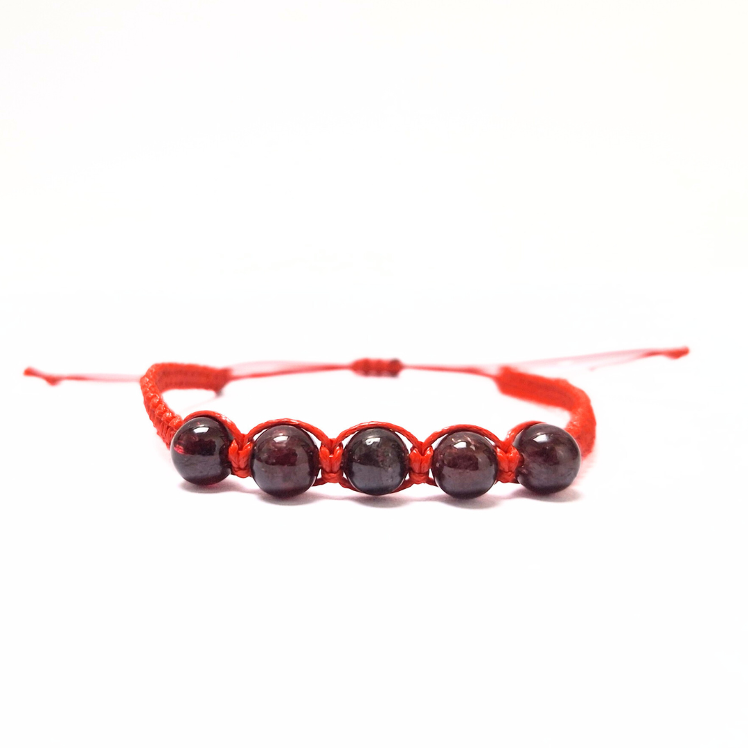Garnet 5 Bead Macrame Bracelet