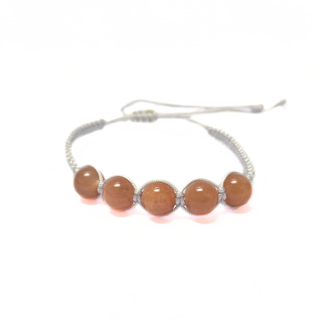 Peach Moonstone 5 Bead Macrame Bracelet
