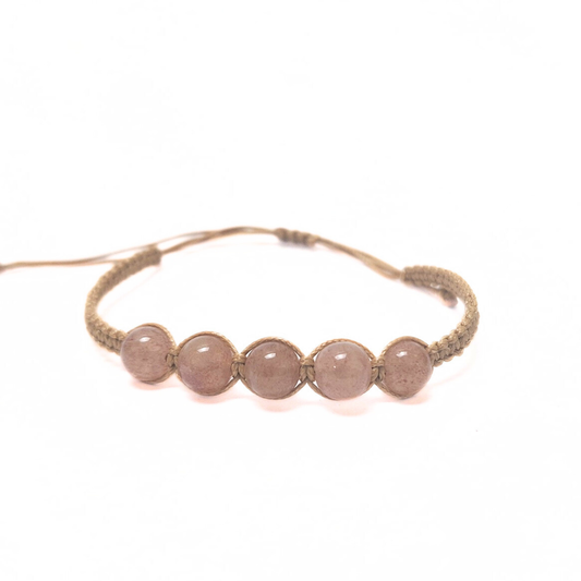 Strawberry Quartz 5 Bead Macrame Bracelet