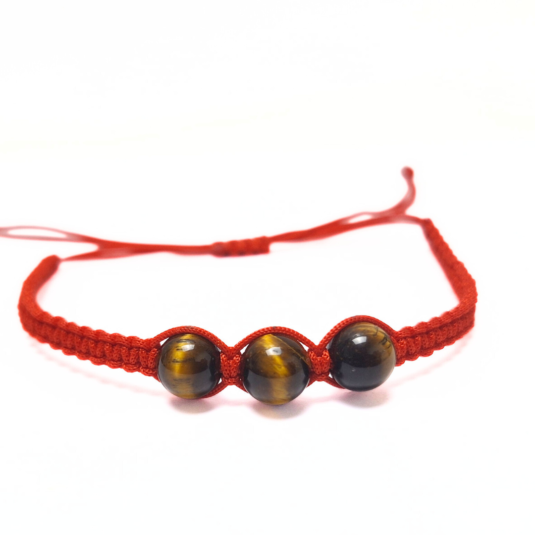 Tigers Eye Macrame Bracelet (Red)