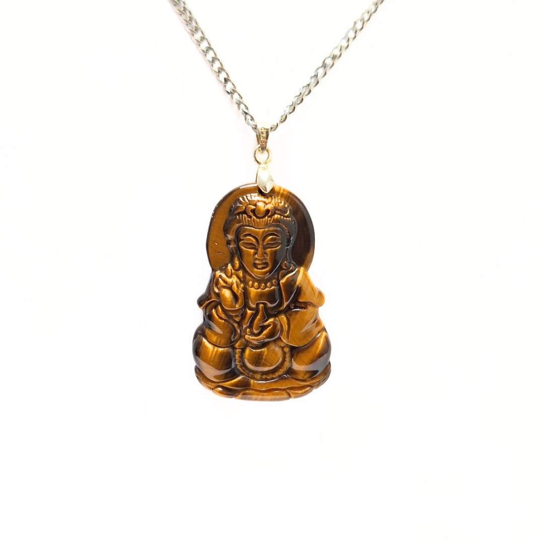 Gold Tigers Eye Guanyin Pendant