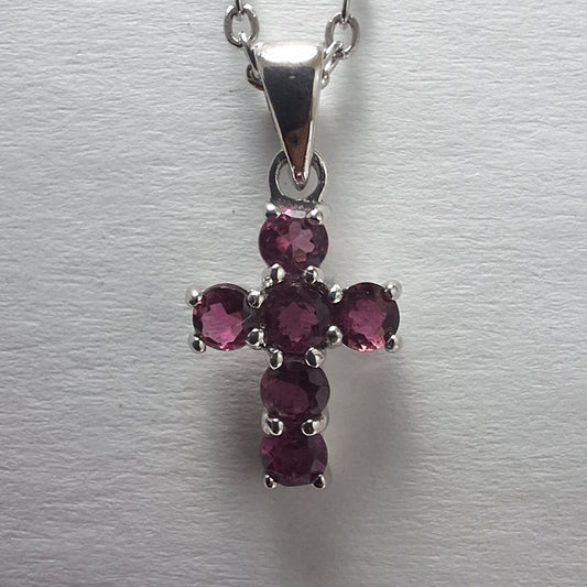 Pink Tourmaline 12mm Cross Pendant |Silver