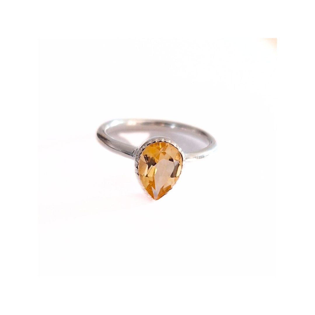 Citrine Tear Ring |Silver