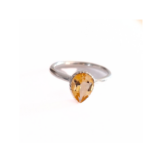 Citrine Tear Ring |Silver