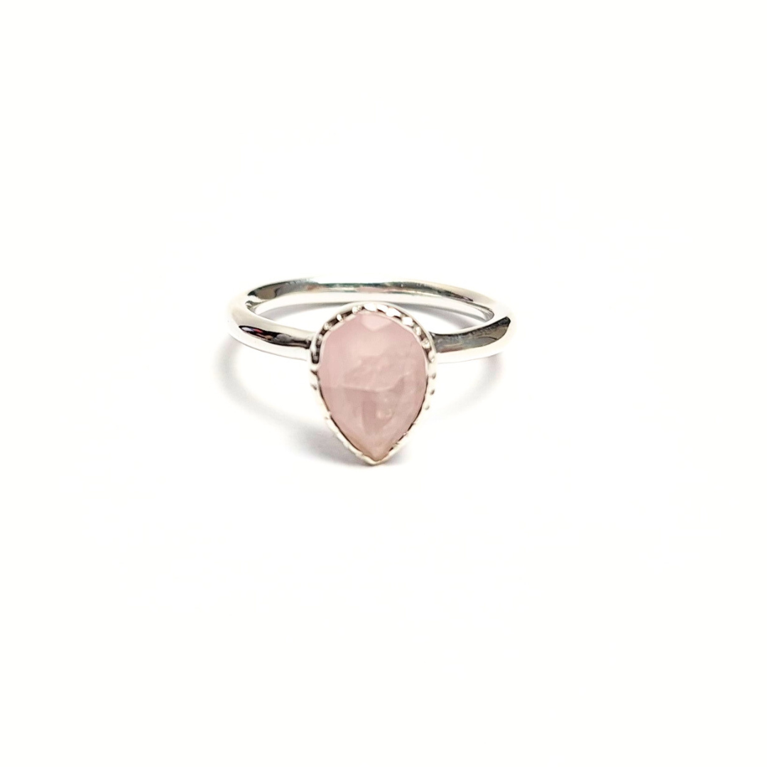 Rose Quartz Tear Ring |Silver