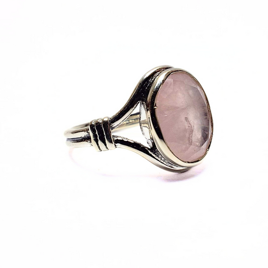 Rose Quartz Oval Ring (12x9) |Silver