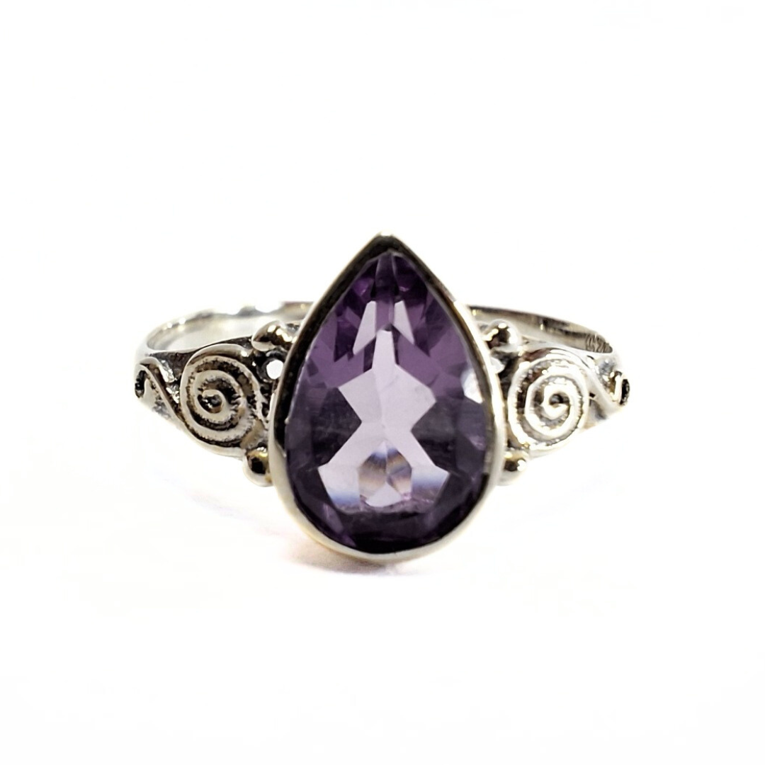 Amethyst Spiral Ring |Silver