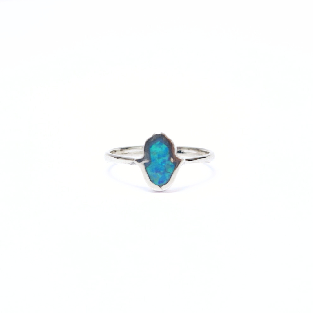 Blue Opal Hamsa Ring |Silver