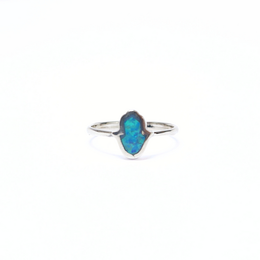 Blue Opal Hamsa Ring |Silver