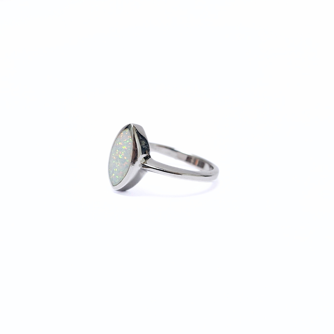 White Opal Marquise Ring |Silver