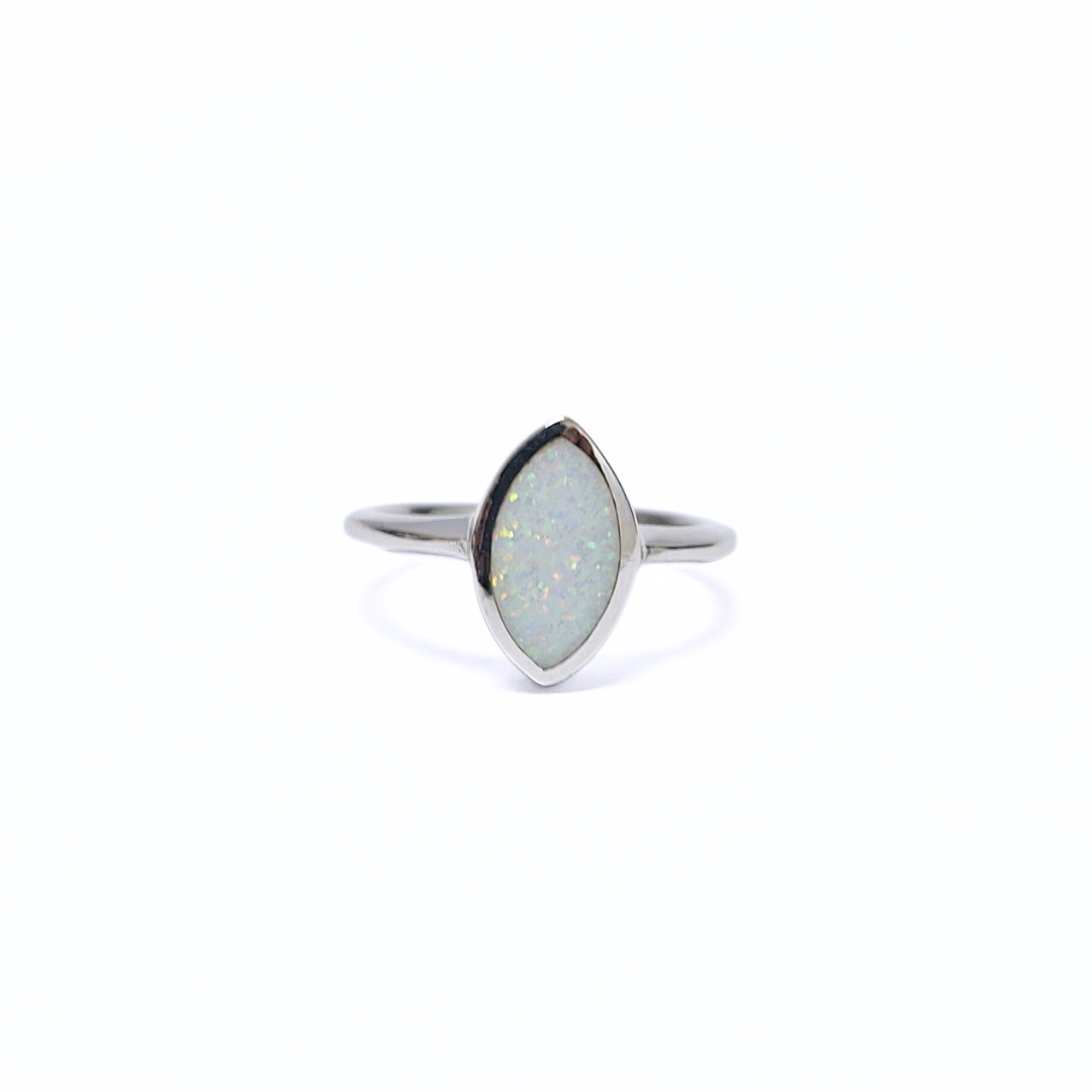 White Opal Marquise Ring |Silver