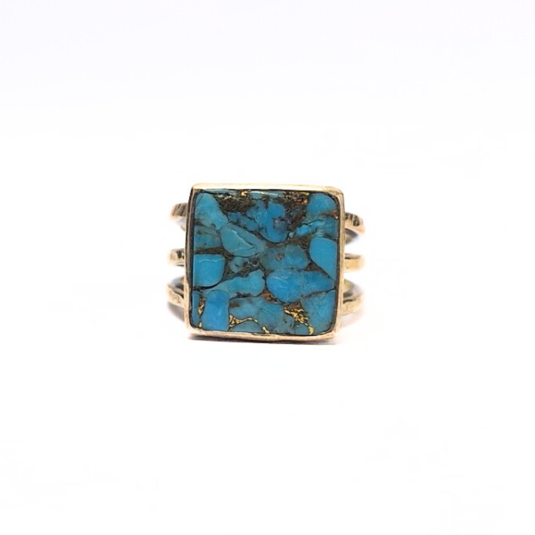 Turquoise 15mm Square Ring |Silver