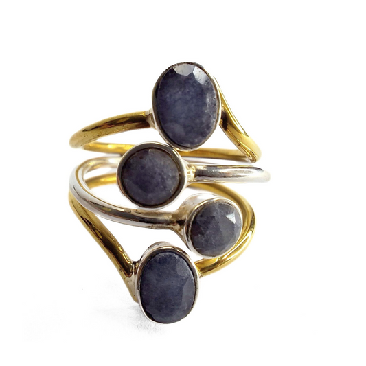 Blue Sapphire Mixed Metal Ring |Silver