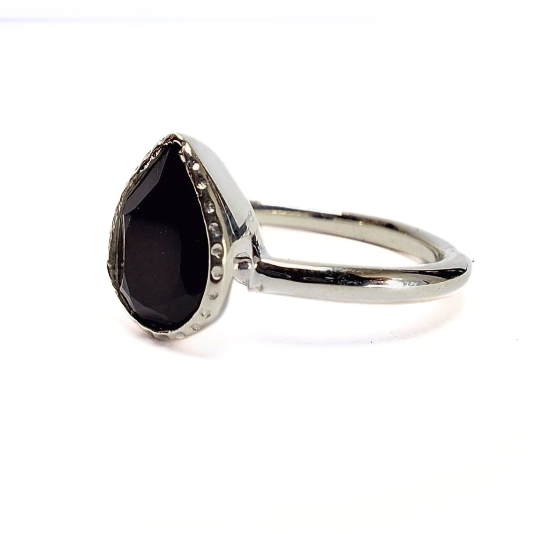 Onyx Tear Ring |Silver