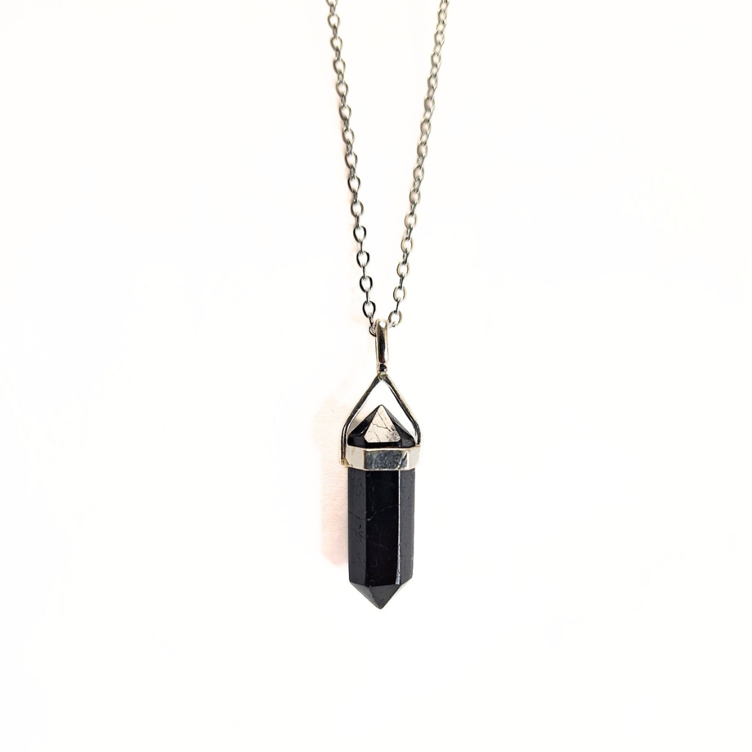 Black Tourmaline 22mm Pointed Pendant |Silver