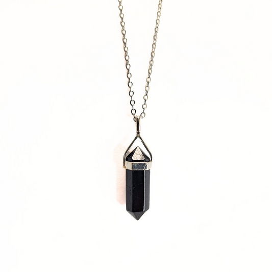 Black Tourmaline 22mm Pointed Pendant |Silver